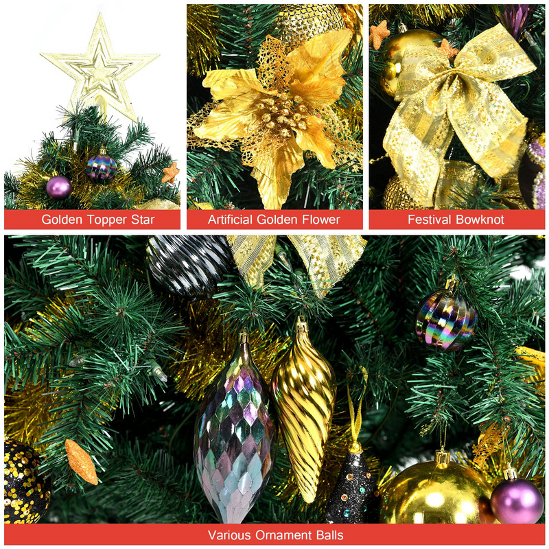 Load image into Gallery viewer, Goplus 7.5FT Pre-Lit Christmas Tree, Artificial Xmas Tree w/ 140 Golden Ornaments, 250 Replaceable LED Lights &amp; 1100 Branch Tips - GoplusUS
