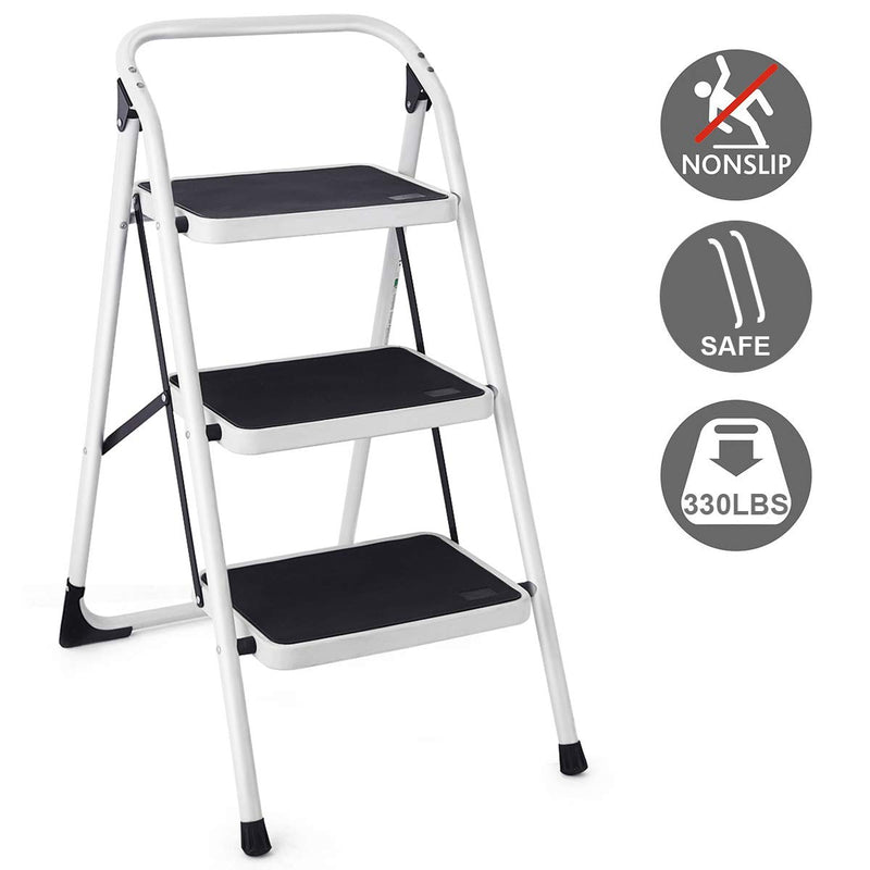 Load image into Gallery viewer, Goplus 3 Step Ladder, Folding Heavy Duty Step Stool Lightweight Steel Ladder, 340lbs Capacity (Black) - GoplusUS

