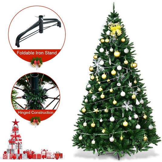 9ft Artificial Douglas Christmas Tree, Unlit Hinged Pine Tree, with 3594 Branch Tips and Solid Metal Stand - GoplusUS