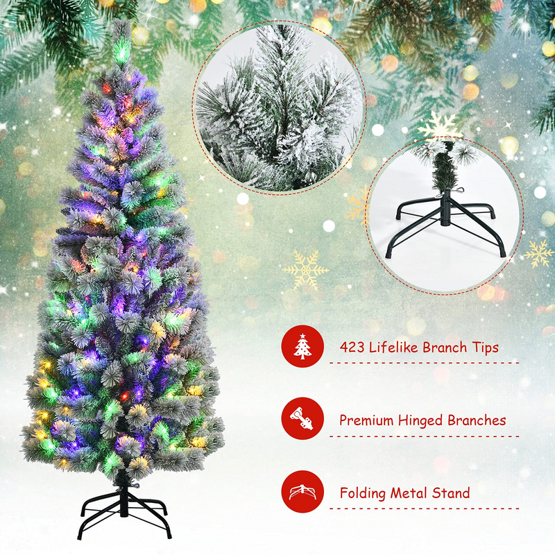 Load image into Gallery viewer, Goplus Snow Flocked Christmas Tree, Premium Hinged Artificial Pine Tree, Remote Controller, Xmas Full Tree for Indoor - GoplusUS

