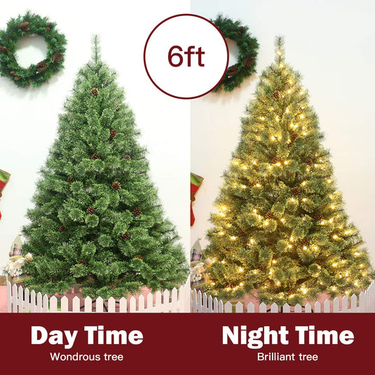 6FT Prelit Christmas Tree, Flowering Hinged Christmas Tree - GoplusUS