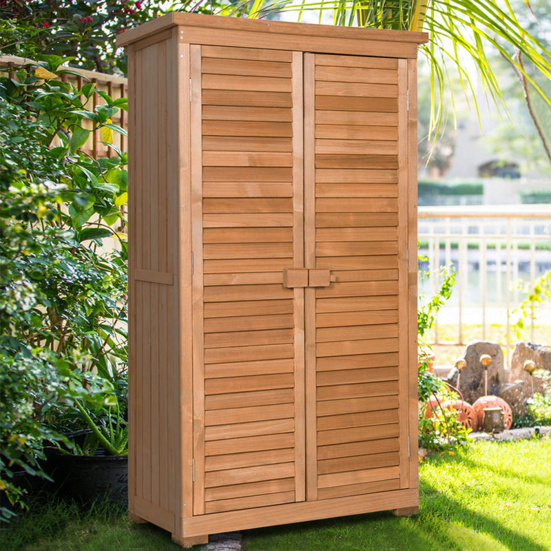 Load image into Gallery viewer, Outdoor Storage Shed Wooden Shutter Design Fir Wood Lockers for Garden Yard - GoplusUS
