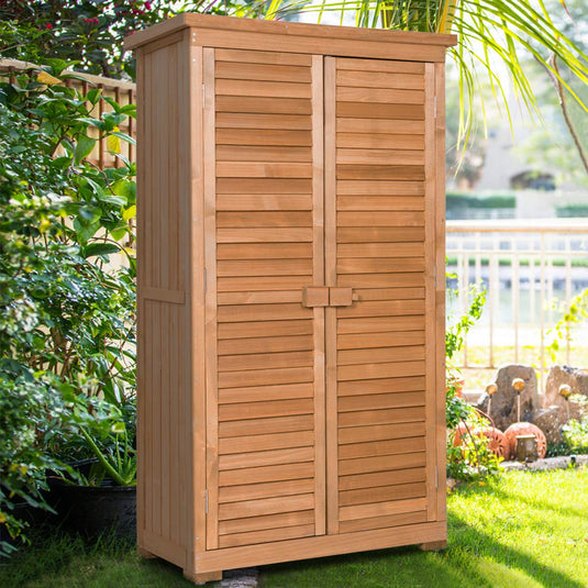 Outdoor Storage Shed Wooden Shutter Design Fir Wood Lockers for Garden Yard - GoplusUS