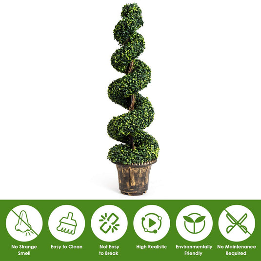 4 Ft Artificial Boxwood Spiral Tree, Fake Greenery Plants - GoplusUS