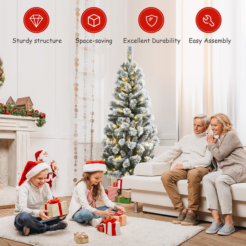 Load image into Gallery viewer, Goplus Snow Flocked Christmas Tree, Premium Hinged Artificial Pine Tree, Remote Controller, Xmas Full Tree for Indoor - GoplusUS
