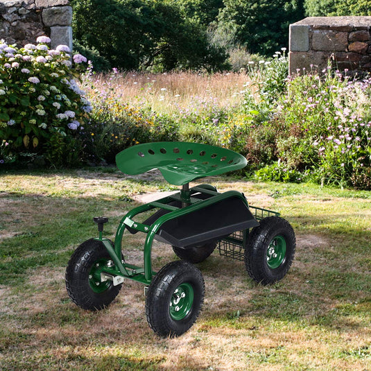Garden Cart Gardening Workseat w/Wheels, Patio Wagon Scooter for Planting - GoplusUS