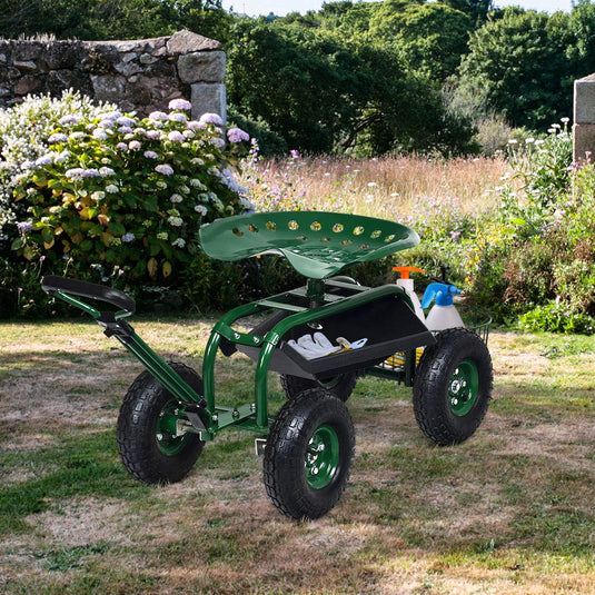 Garden Cart Gardening Workseat w/Wheels, Patio Wagon Scooter for Planting - GoplusUS