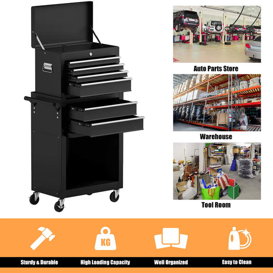 6-Drawer Rolling Tool Chest Removable Tool Storage Cabinet with Sliding Drawers - GoplusUS