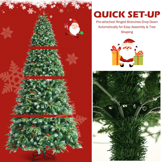 Goplus 8FT Pre-Lit Artificial Christmas Tree, Hinged Realistic Snowy Xmas Pine Tree W/ 780 Color Changing LED Lights, 11 Flash Modes - GoplusUS