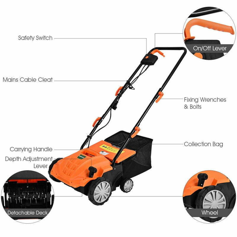 Load image into Gallery viewer, 2-in-1 Lawn Dethatcher 12Amp, 3 Level Depth Adjustable Weeder - GoplusUS
