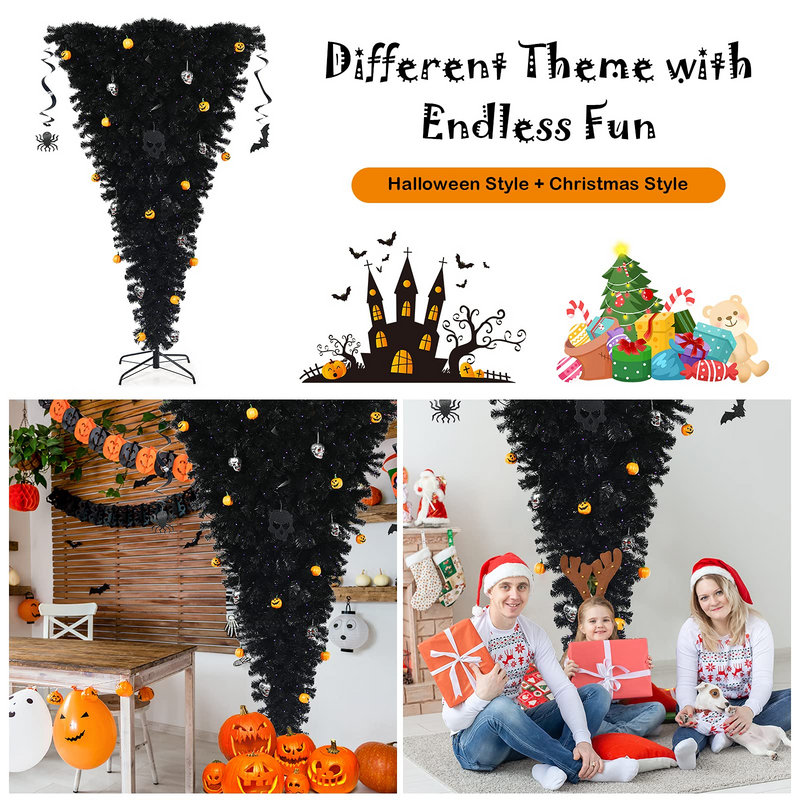 Load image into Gallery viewer, Goplus Pre-lit Black Halloween Tree, Artificial Upside Down Christmas Tree, Hinged Inverted Xmas Pine Tree - GoplusUS

