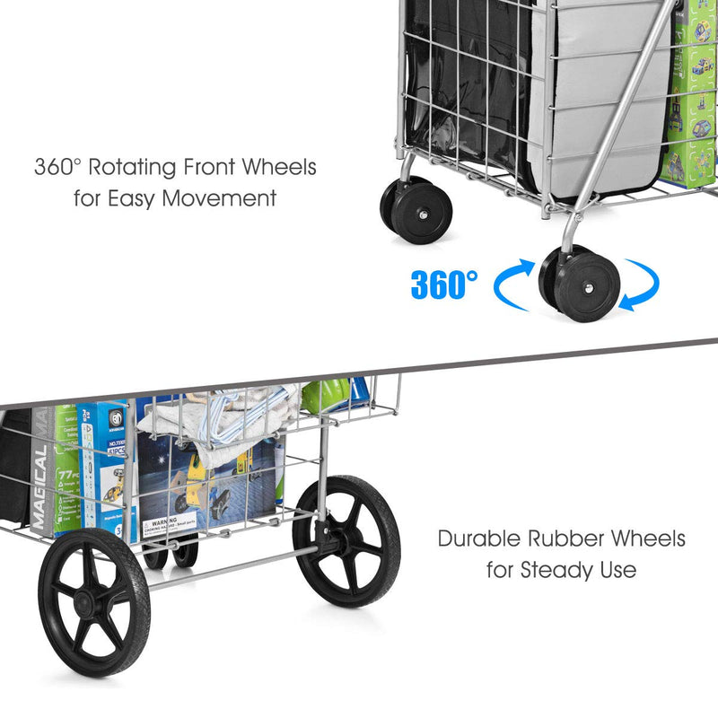 Load image into Gallery viewer, Jumbo Folding Shopping Cart for Grocery Laundry Book Luggage Travel - GoplusUS
