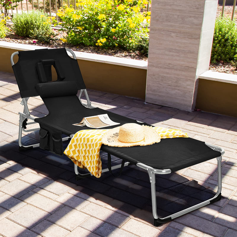 Load image into Gallery viewer, Beach Chaise Lounge with Face Hole, Folding Recliner  Black/Gray/Sky Blue/Navy - GoplusUS

