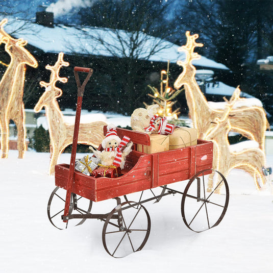 Wagon Planter, Decorative Wooden Garden Planter with Wheels