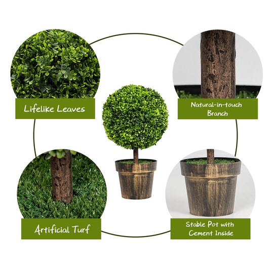 22" Artificial Ball Shaped Tree, Boxwood Tabletop Plant - GoplusUS