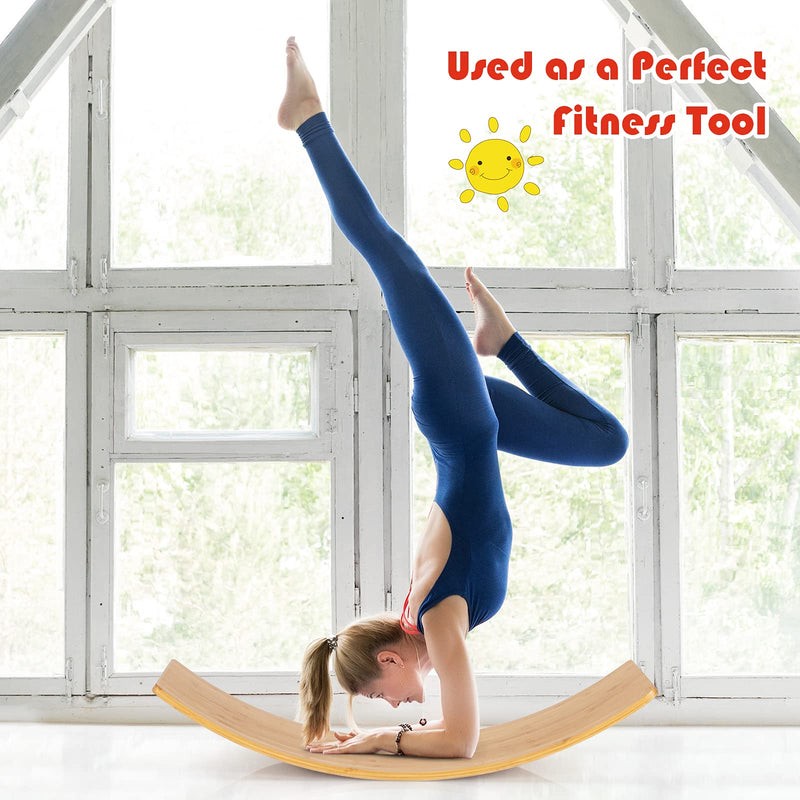Load image into Gallery viewer, Wobble Balance Board, Bamboo Yoga Curvy Board 35.5 Inch Natural Rocker Board
