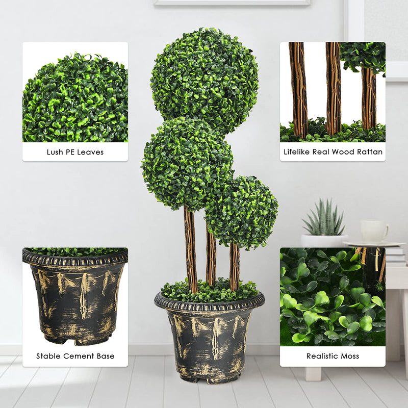 Load image into Gallery viewer, 2.5 Ft/3 Ft  Artificial Boxwood Topiary Tree, Fake Greenery Plants Triple Ball Tree - GoplusUS
