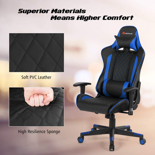 Massage Gaming Chair, Reclining Backrest Handrails and Seat Height Adjustment - GoplusUS