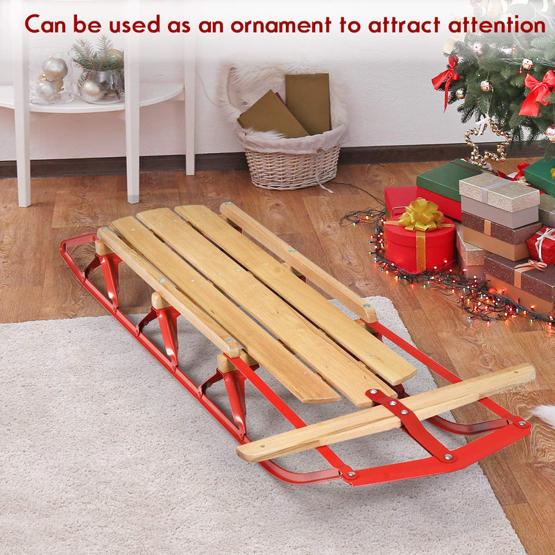 Load image into Gallery viewer, Wood Sled, 54&quot; Steel &amp; Wood Sled Pull Steering Snow Slider Sleigh Toboggan
