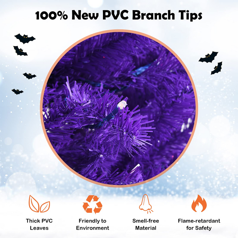 Load image into Gallery viewer, Goplus Prelit Purple Halloween Tree, Artificial Hinged Christmas Tree, Perfect Halloween Decoration for Holiday Festival Parties - GoplusUS
