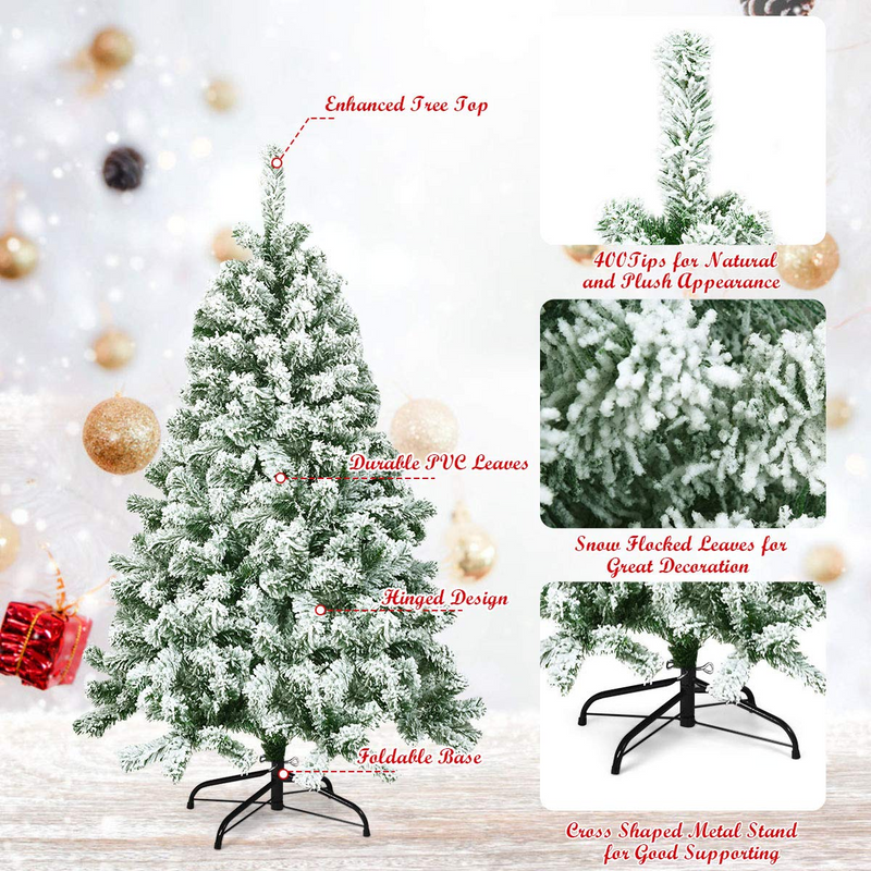 Load image into Gallery viewer, Goplus 4.5FT Snow Flocked Christmas Tree, Artificial Hinged Pine Tree with Premium PVC Needles &amp; Solid Foldable Metal Stand - GoplusUS

