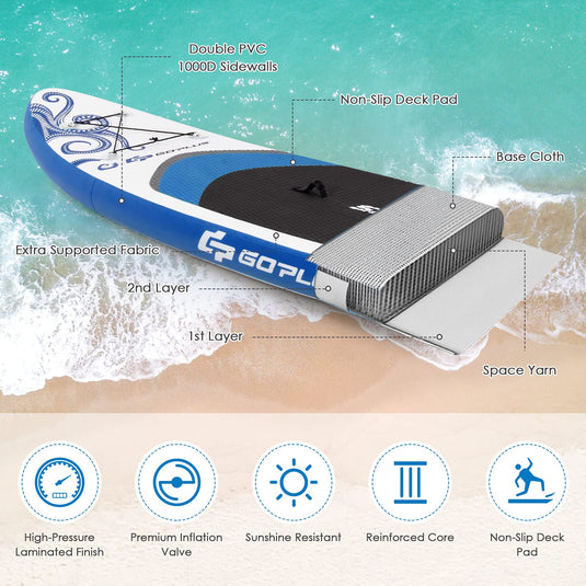 10.5/11FT Inflatable Stand Up Paddle Board, 6.5" Thick SUP with Carry Bag - GoplusUS
