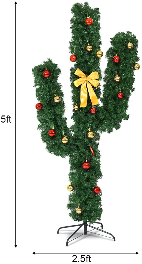 Load image into Gallery viewer, Pre-Lit Artificial Cactus Christmas Tree with LED Lights and Ball Ornaments -  Goplus

