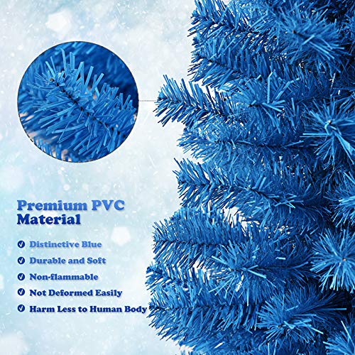 6ft Blue Pencil Christmas Tree, Artificial Slim Tree - GoplusUS