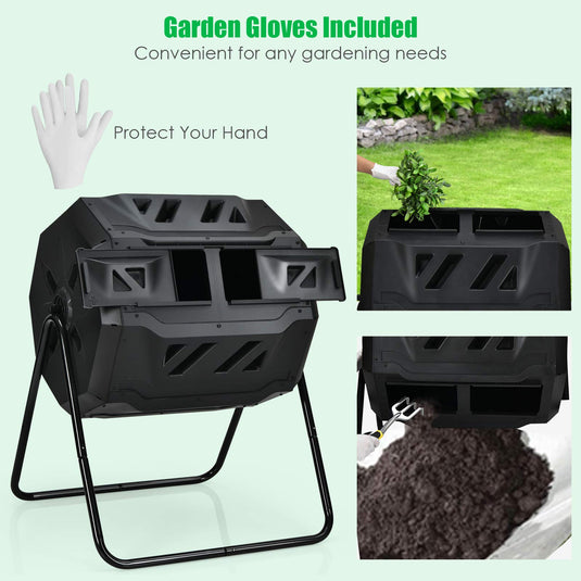 43 Gallon Composting Tumbler, Dual Chamber High Volume Compost with 2 Sliding Doors - GoplusUS