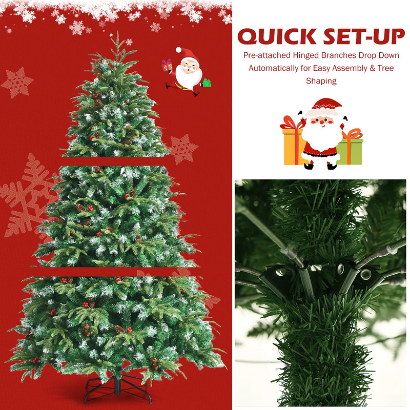 Load image into Gallery viewer, Goplus 7FT Pre-Lit Artificial Christmas Tree, Hinged Realistic Snowy Xmas Pine Tree W/ 450 Color Changing LED Lights, 11 Flash Modes - GoplusUS
