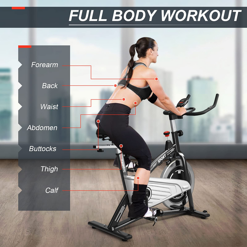 Load image into Gallery viewer, Indoor Exercise Cycling Bike, Smooth Belt Drive Stationary Bike W/ Heart Rate, LCD Monitor - GoplusUS
