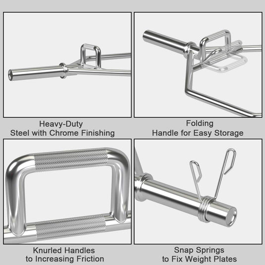56" Olympic Hex Bar, Foldable Barbell Trap Bar with Knurled Handles - GoplusUS