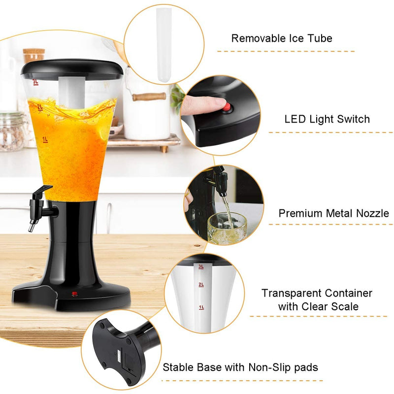 Load image into Gallery viewer, Beer Tower Dispenser 3L Cold Draft Beer Tower Beverage Dispenser with LED Lights &amp; Removable Ice Tube - GoplusUS
