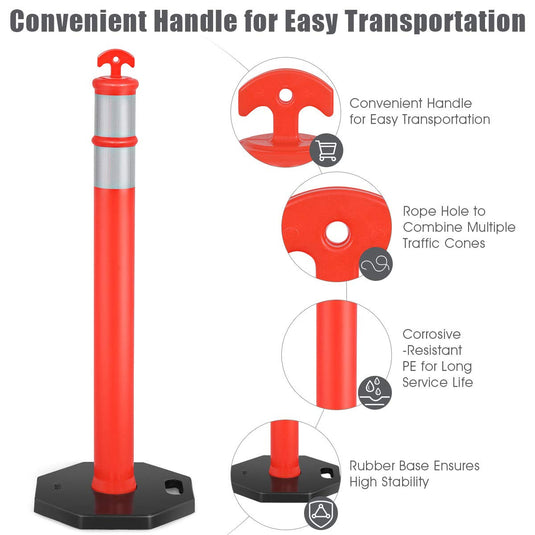 45" Delineator Post Cone, 6 Pack Traffic Cone Safety Barrier with 4" Reflective Collars - GoplusUS
