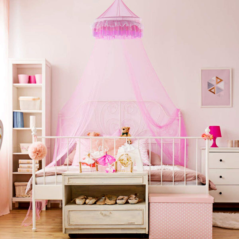 Load image into Gallery viewer, Princess Bed Canopy Netting Dome with Elegant Ruffle Lace
