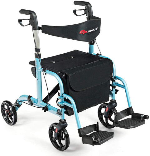 2 in 1 Folding Rollator Walker, 4 Wheel Medical Rolling Walker - GoplusUS