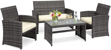 4-Piece Wicker Patio Furniture Set for Outdoor Garden Lawn Pool Backyard (Mix Gray) - GoplusUS