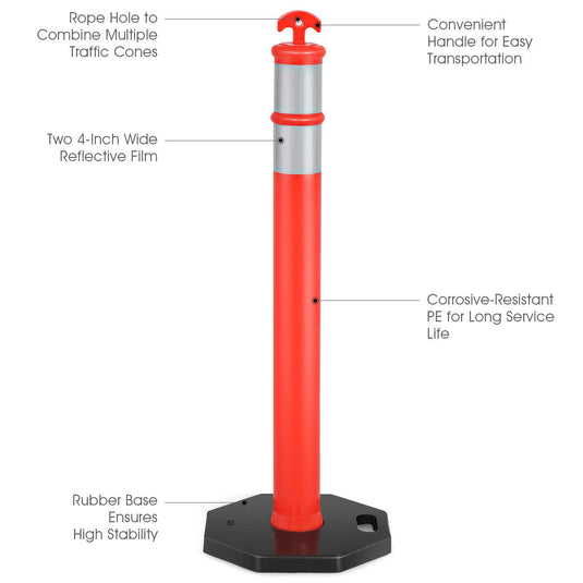 45" Delineator Post Cone, 6 Pack Traffic Cone Safety Barrier with 4" Reflective Collars - GoplusUS