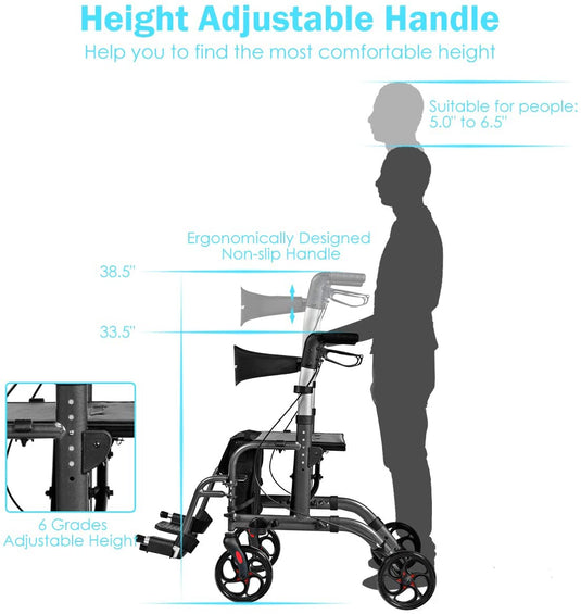 2 in 1 Folding Rollator Walker, 4 Wheel Medical Rolling Walker - GoplusUS