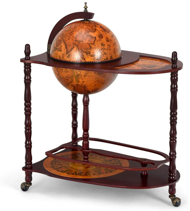 Load image into Gallery viewer, 34&quot; Wood Globe Wine Bar Stand 16th Century Italian Rack Bigger Shelf for More Liquor Bottle - GoplusUS
