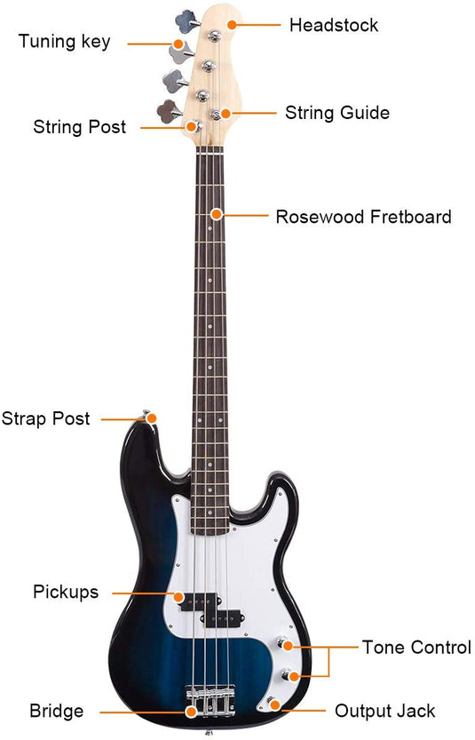 Electric Bass Guitar Full Size 4 String with Strap Guitar Bag Amp Cord - GoplusUS