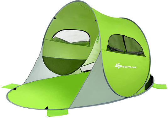 3-4 Person Pop Up Beach Tent, Portable Instant Beach Sun Shade Shelter w/UPF 50+ UV Protection - GoplusUS