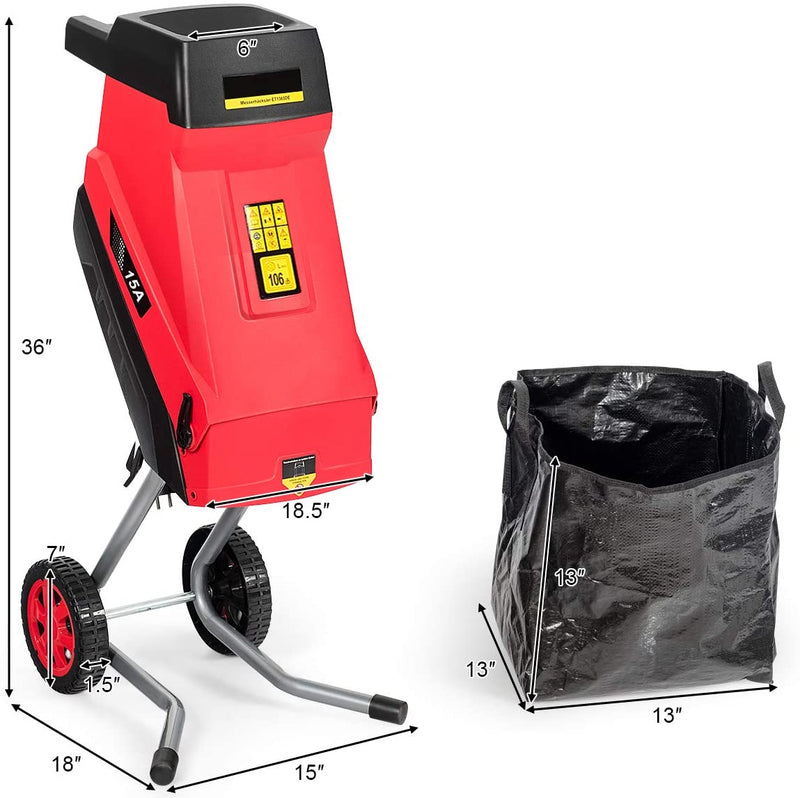 Load image into Gallery viewer, 15-Amp Electric Wood Chipper, Wheeled Garden Shredder - GoplusUS
