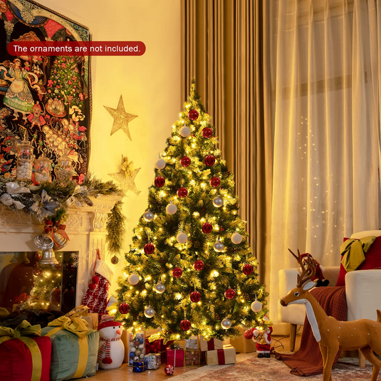 Goplus Pre-lit Snow Flocked Christmas Tree,Hinged Artificial Xmas Tree, Indoor Holiday Festival Decoration - GoplusUS