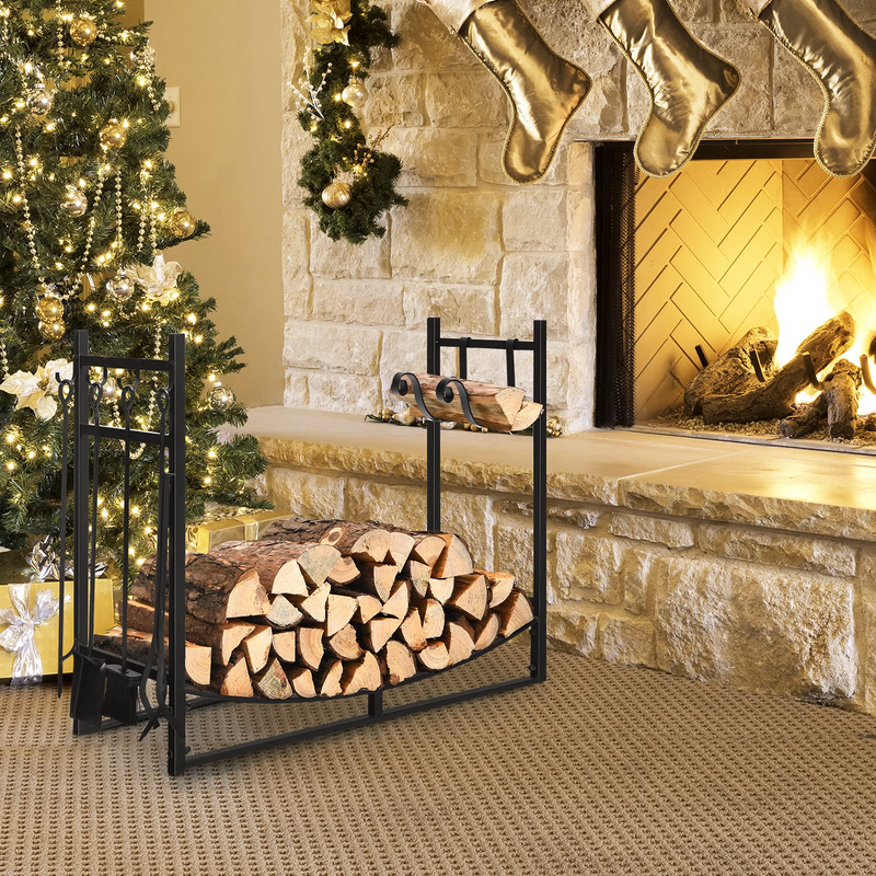 Load image into Gallery viewer, Firewood Rack with Tool Set  36&#39; /30&#39; Fireplace Log Holder - GoplusUS
