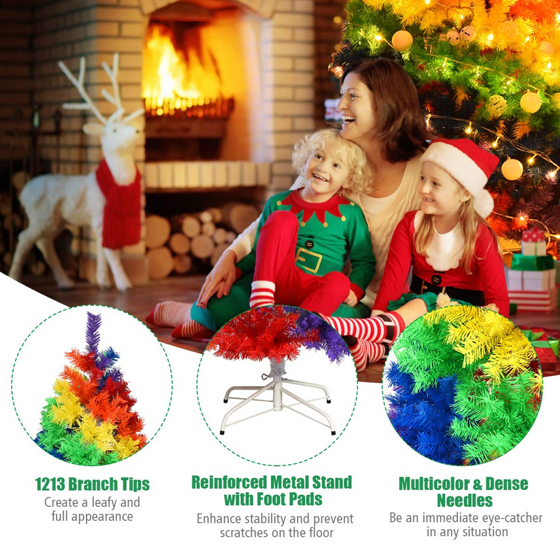 Load image into Gallery viewer, Goplus 7FT Colorful Rainbow Full Fir Christmas Tree, Artificial Hinged Christmas Tree w/Solid Metal Stand - GoplusUS
