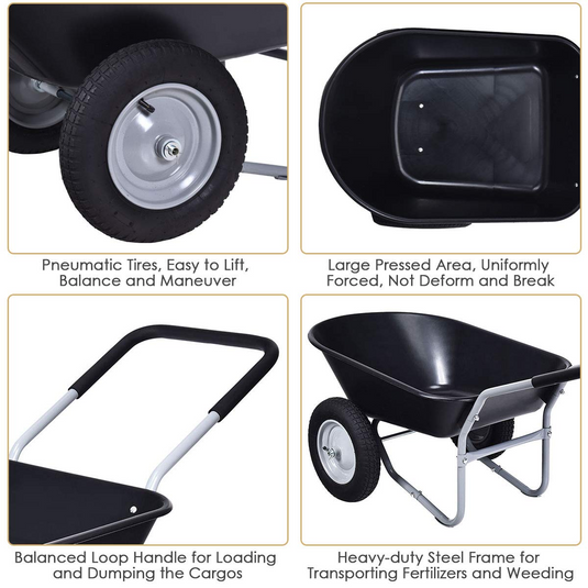 Goplus Dual Wheel Wheelbarrow, Heavy Duty Garden Cart, 330 lbs Capacity Utility Cart - GoplusUS