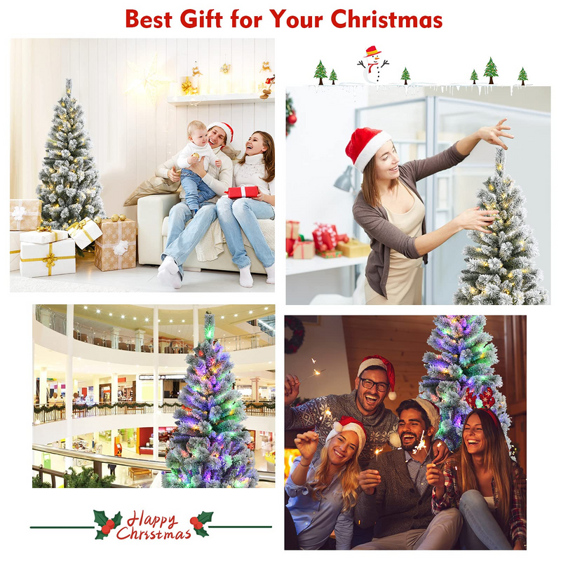 Load image into Gallery viewer, Goplus 5ft Pre-lit Snow Flocked Christmas Tree, Premium Hinged Artificial Pine Tree w/ 9 Lighting Modes &amp; 140 Color Changing LED Lights - GoplusUS
