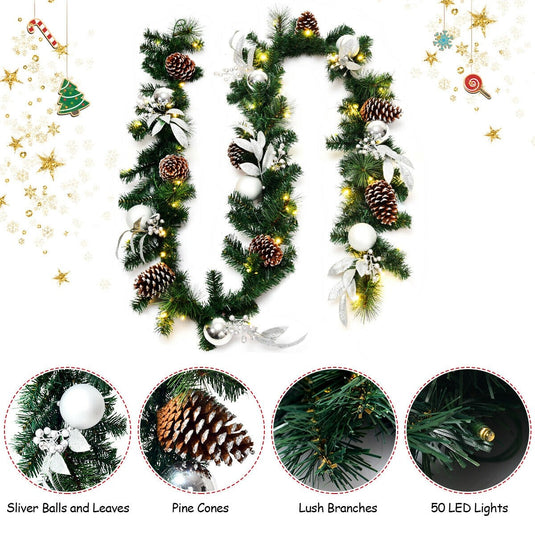 9FT Pre-lit Christmas Garland, with 50 LED Lights - GoplusUS