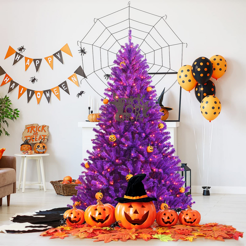 Load image into Gallery viewer, Goplus Prelit Purple Halloween Tree, Artificial Hinged Christmas Tree, Perfect Halloween Decoration for Holiday Festival Parties - GoplusUS
